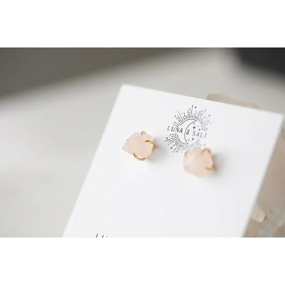 Rose Quartz Stud Earrings Gemstone & Gold Studs Pink Earrings Dainty Earrings_2